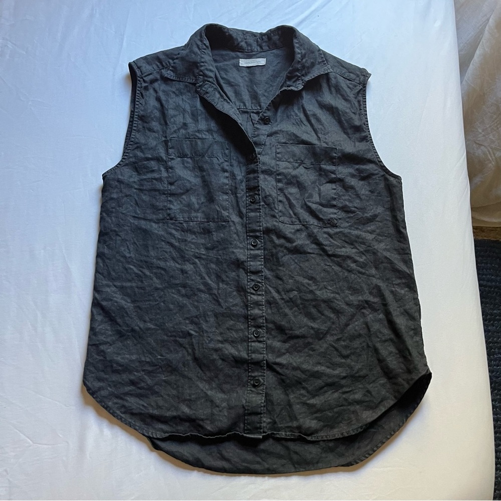 OUTERKNOWN black linen button up sleeveless tank top shirt